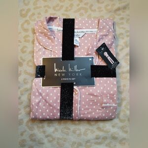 NICOLE MILLER NEW YORK PAJAMA PJ Set Womens Short Sleeve Button Front 2 Pc Med.
